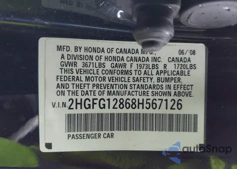 2008 Honda Civic Ex from USA, damaged, VIN 2HGFG12868H567126